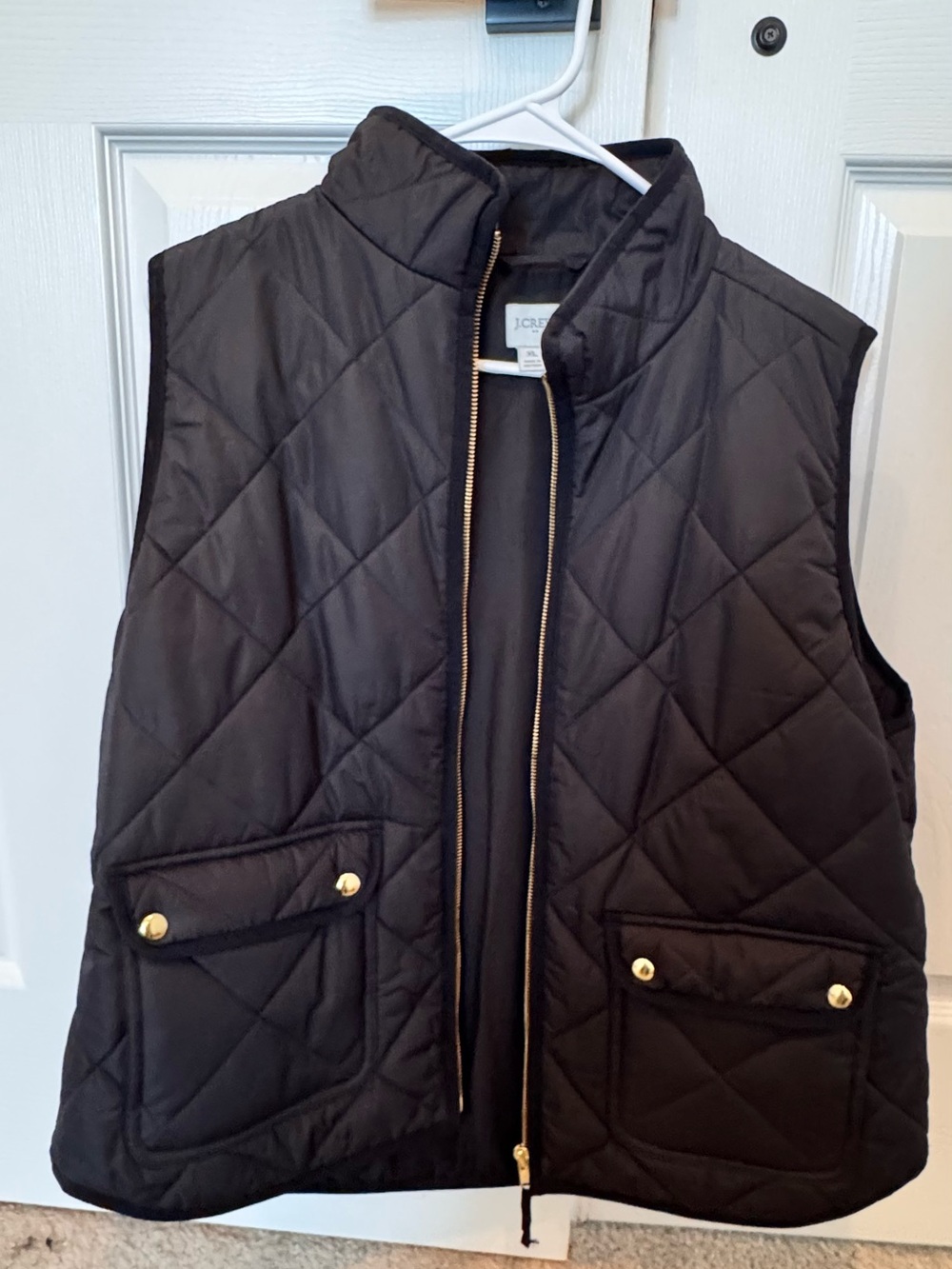 J. Crew Black Quilted Vest with Gold-Tone Hardware
